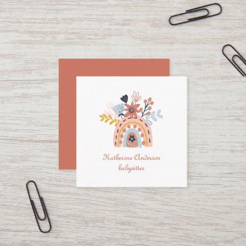 Boho Rainbow and Flowers Square Business Card