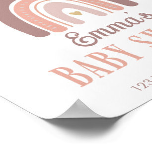 Boho Rainbow And Golden Heart Baby Shower Poster