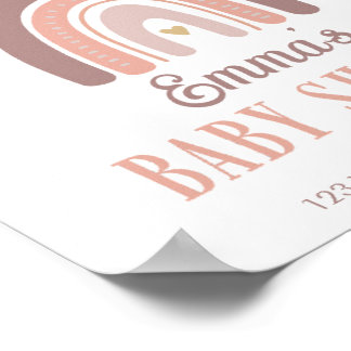 Boho Rainbow And Golden Heart Baby Shower Poster