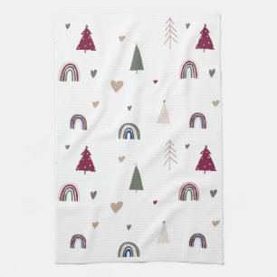 Boho Rainbow and Hearts Christmas Kitchen Towel
