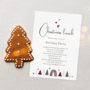 Boho Rainbow and Hearts Christmas Lunch Invitation