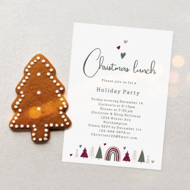 Boho Rainbow and Hearts Christmas Lunch Invitation (Creator Uploaded)
