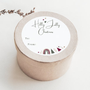 Boho Rainbow and Hearts Holly Jolly To From Classic Round Sticker