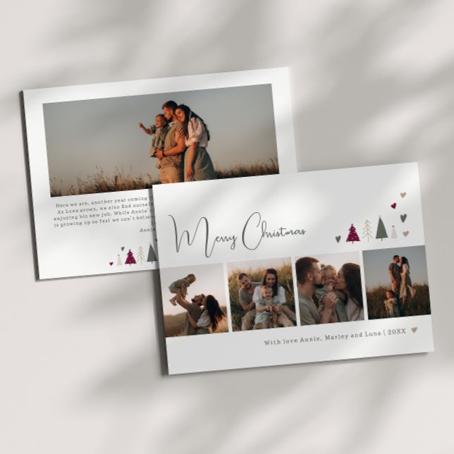 Boho Rainbow and Hearts Merry Christmas Five Photo Holiday Card (Creator Uploaded)