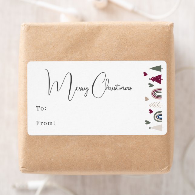 Boho Rainbow and Hearts Merry Christmas Gift Label (Insitu)