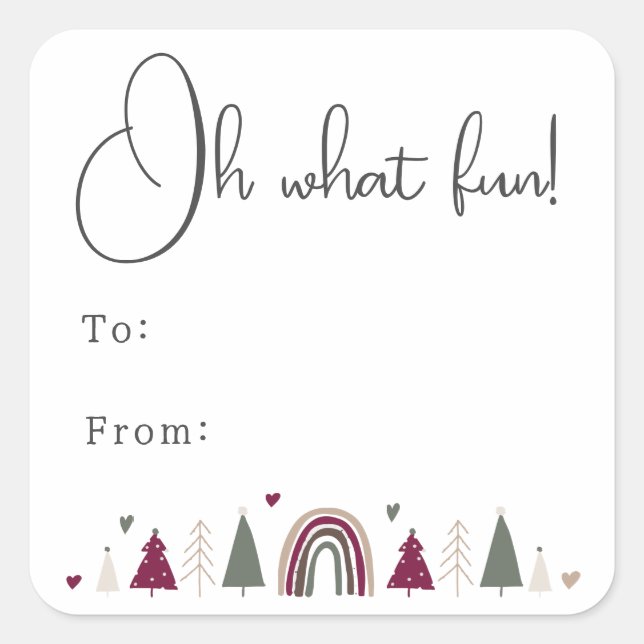 Boho Rainbow and Hearts Oh What fun To From Square Sticker (Front)