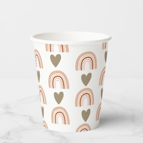 Boho Rainbow and Hearts party paper cups