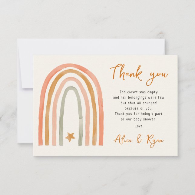 Boho Rainbow And Star Baby Shower Poem Thank You Card (Front)