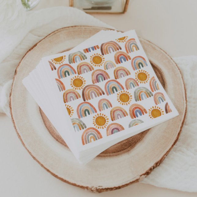 Boho Rainbow and Sun Watercolor   Napkins (Creator Uploaded)