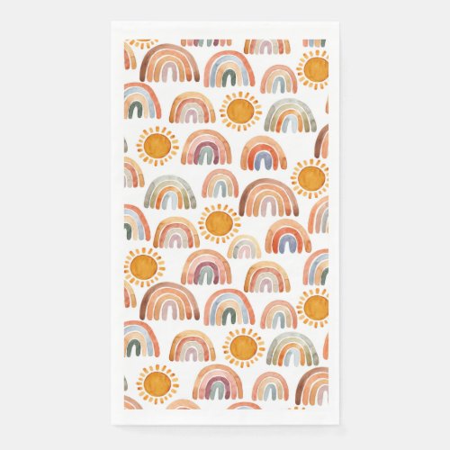 Boho Rainbow and Sun Watercolor Paper Guest Towels