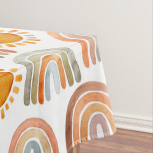 Boho Rainbow and Sun Watercolor Tablecloth