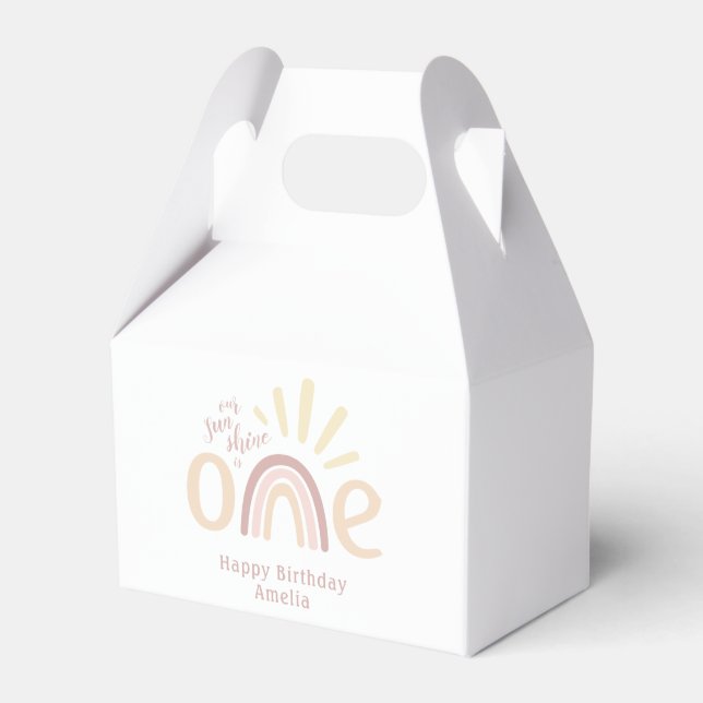 Boho Rainbow and Sunshine 1st Birthday Favor Boxes (Front Side)
