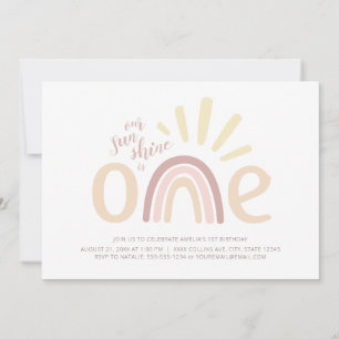 Boho Rainbow and Sunshine 1st Birthday Invitation