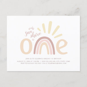 Boho Rainbow and Sunshine 1st Birthday Invitation Postcard