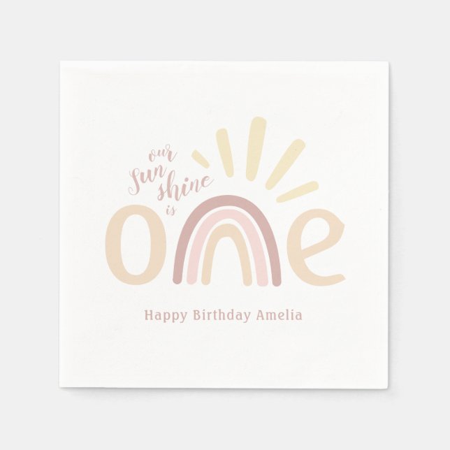Boho Rainbow and Sunshine 1st Birthday Napkins (Front)