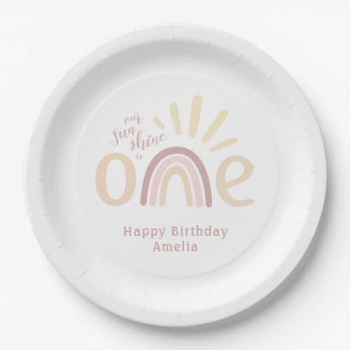 Boho Rainbow and Sunshine 1st Birthday Paper Plate