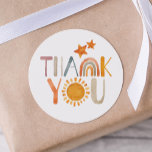Boho Rainbow and Sunshine Colorful Thank You  Classic Round Sticker<br><div class="desc">watercolor colorful "thank you" boho rainbow,  sunshine and stars sticker. Perfect for baby showers,  birthdays and more! Gender neutral</div>