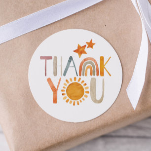 Boho Rainbow and Sunshine Colorful Thank You  Classic Round Sticker