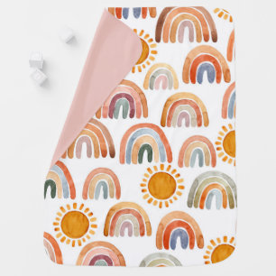 Boho Rainbow and  Sunshine Watercolor Baby Blanket