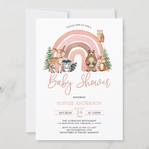 Boho Rainbow And Woodland Animals Baby Shower Invitation