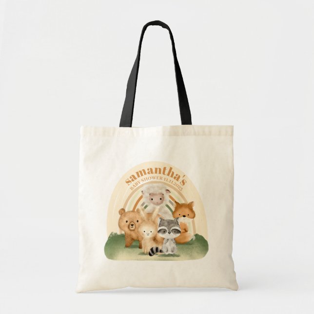 Boho Rainbow Animal Farm Family Baby Shower Tote Bag (Front)