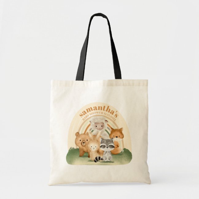 Boho Rainbow Animal Farm Family Baby Shower Tote Bag