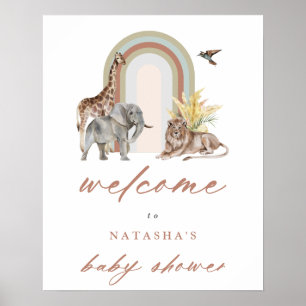 Boho Rainbow Arch & Animals Baby Shower Welcome Poster