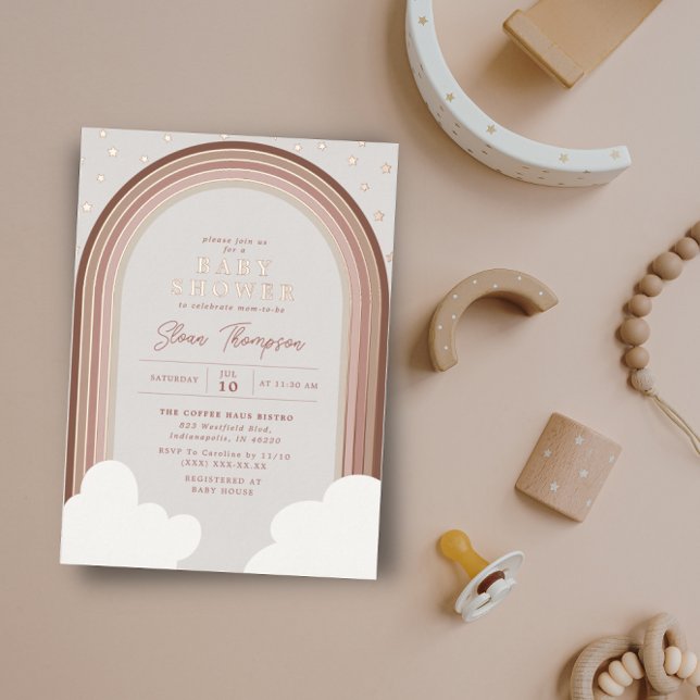 Boho Rainbow Arch Earthy Blush Girl Foil Invitation (Creator Uploaded)