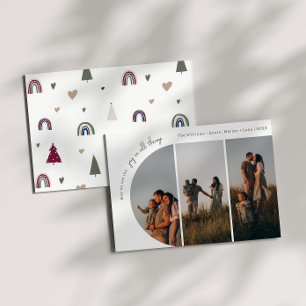 Boho Rainbow Arch Joy In All Things 3 Photo Holiday Card