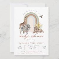 Boho Rainbow Arch & Safari Animals Baby Shower Invitation