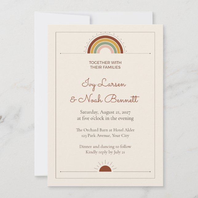 Boho Rainbow Arch Wedding Invitation (Front)