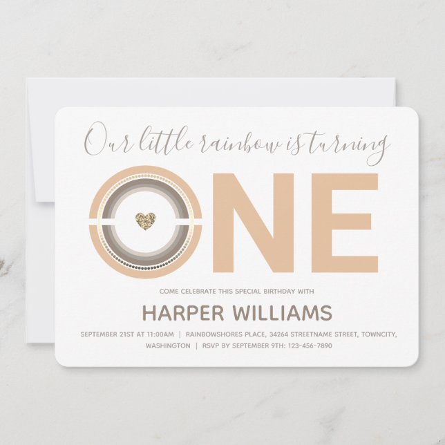 Boho Rainbow Baby 1st Birthday Invitation (Front)