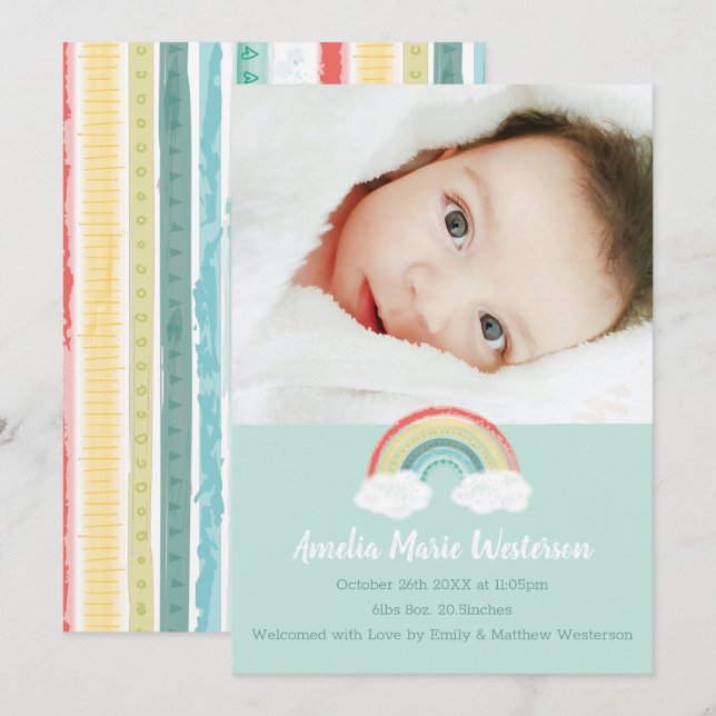 Boho Rainbow Baby Birth Announcement (Front/Back)