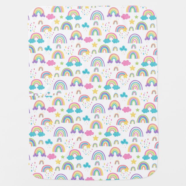 Boho Rainbow Baby Blanket for Neutral Nursery (Front)