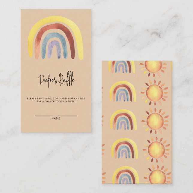 Boho rainbow baby diaper raffle ticket enclosure card (Front/Back)