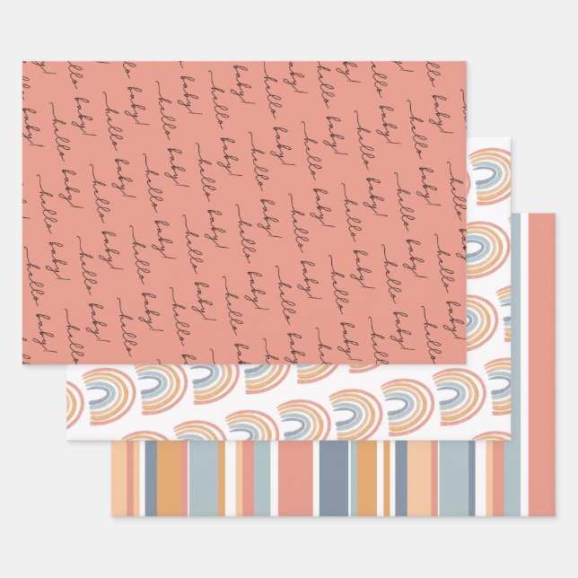 Boho Rainbow Baby Gender Neutral Hello Baby Wrap Wrapping Paper
