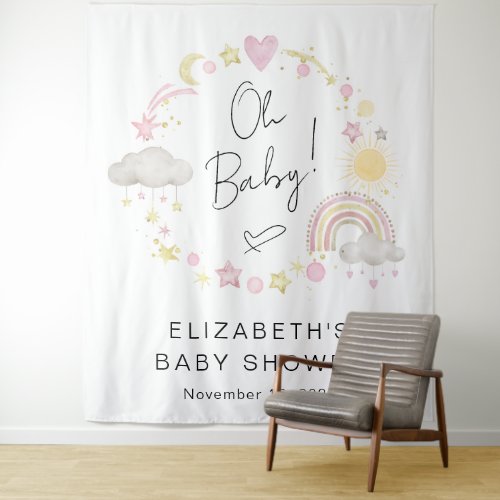 Boho Rainbow Baby Girl Shower Welcome Backdrop