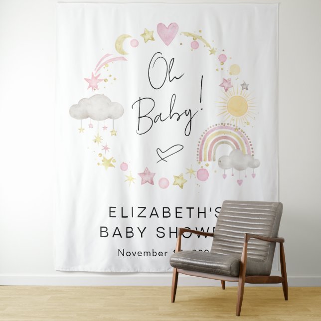 Boho Rainbow Baby Girl Shower Welcome Backdrop (In Situ)