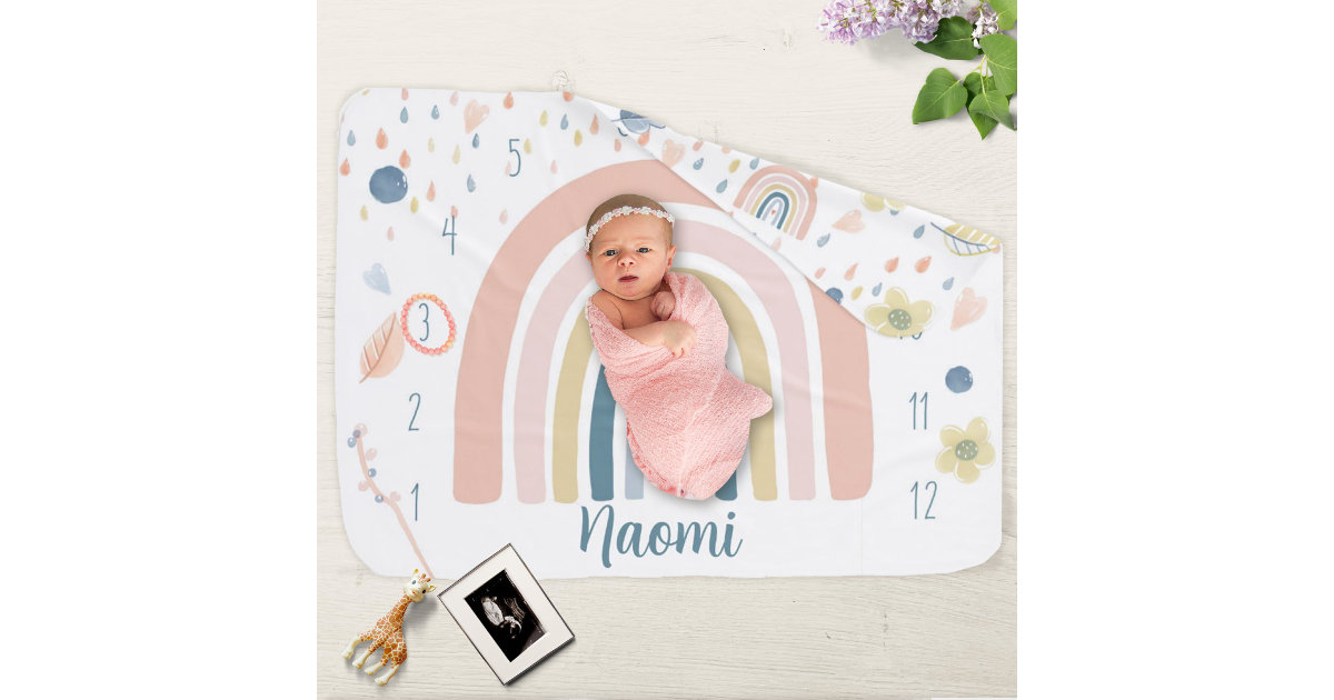 Boho Rainbow Baby Milestone Blanket Raindrops Zazzle