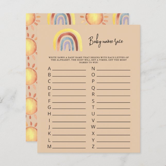 Boho Rainbow Baby name race game (Front/Back)