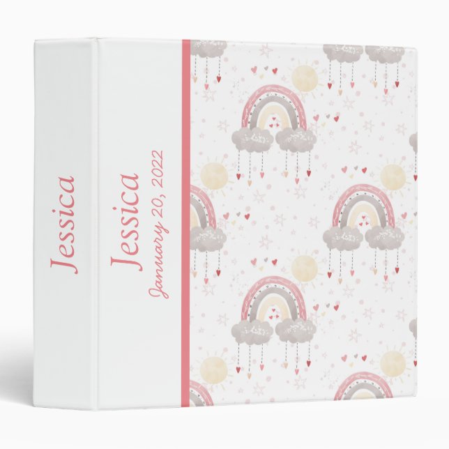 Boho Rainbow Baby NB Photo Album 3 Ring Binder (Front/Spine)
