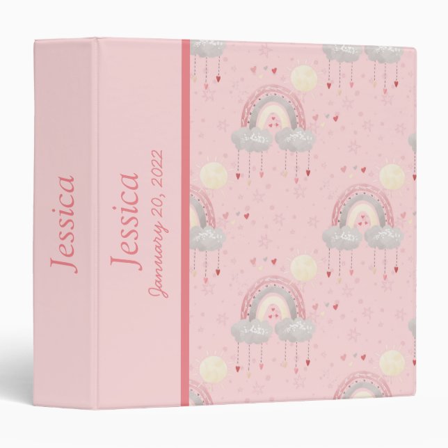 Boho Rainbow Baby NB Photo Album 3 Ring Binder (Front/Spine)