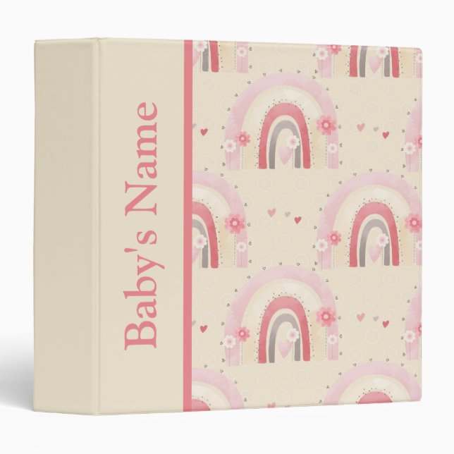 Boho Rainbow Baby Newborn Photo Album 3 Ring Binder (Front/Spine)