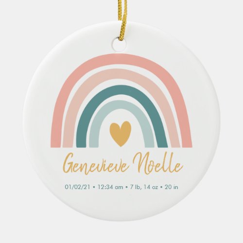 Boho Rainbow Baby Personalized Birth Stats Ceramic Ornament