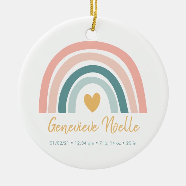 Boho Rainbow Baby Personalized Birth Stats Ceramic Ornament (Front)