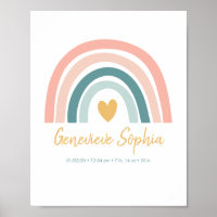 Boho Rainbow Baby Personalized Birth Stats Poster