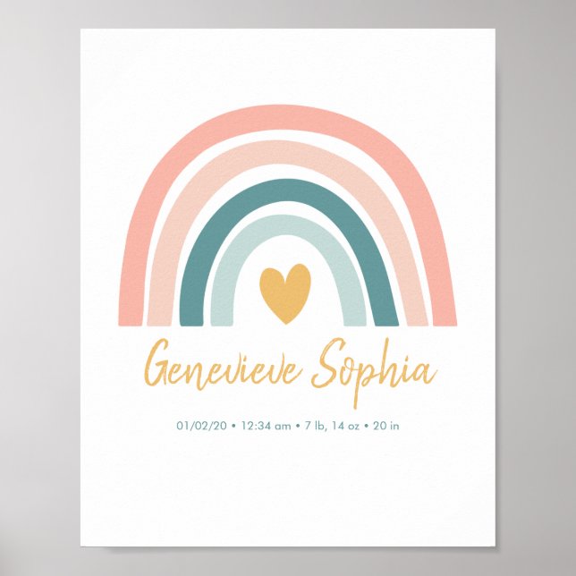 Boho Rainbow Baby Personalized Birth Stats Poster (Front)