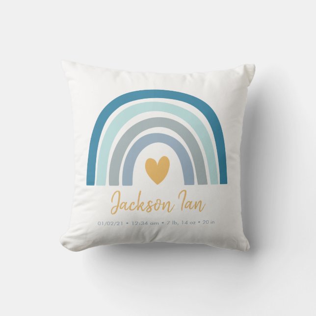 Boho Rainbow Baby Personalized Birth Stats Throw P Throw Pillow (Front)