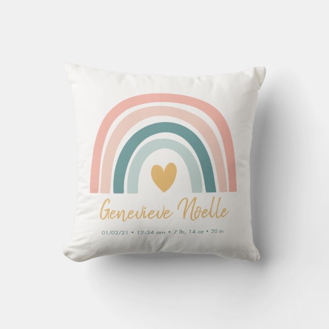 Boho Rainbow Baby Personalized Birth Stats Throw Pillow (Front)