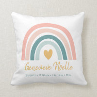 Boho Rainbow Baby Personalized Birth Stats Throw Pillow